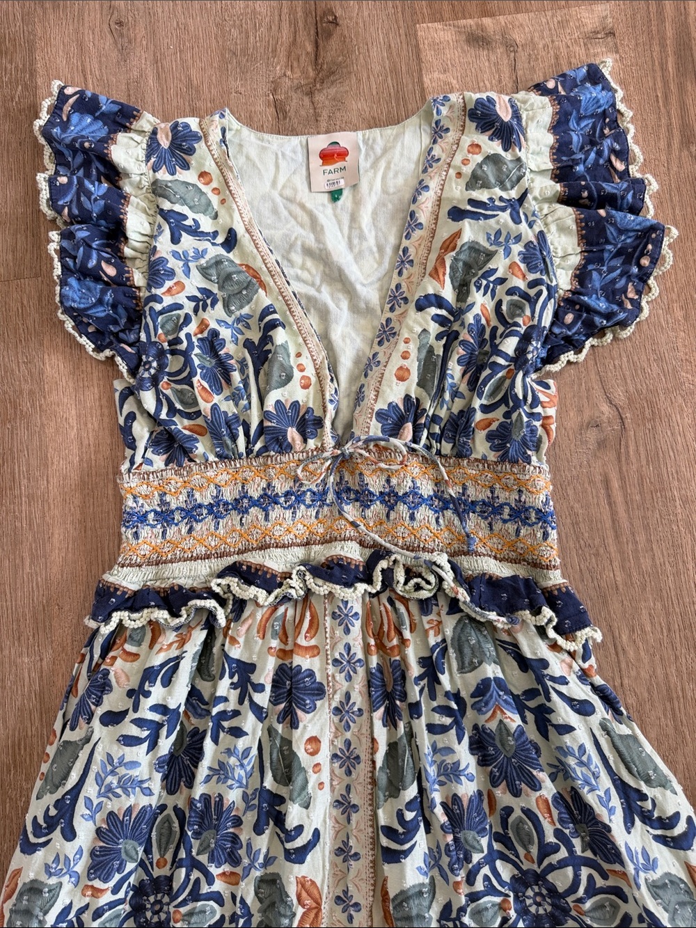 FARM Rio Ocean Tapestry Dress Embroidered Floral Mint Maxi - Picture 6 of 16
